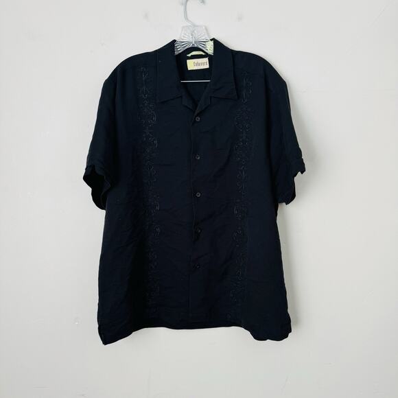 Cubavera Black Short Sleeve Button Up Embroidered Shirt Men’s Size L - Picture 1 of 7